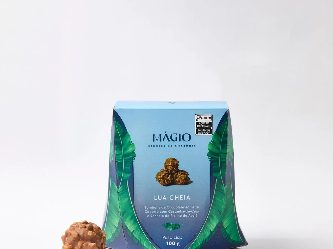 Caixa Màgio Lua Cheia para bombons com ilustração de folhagem