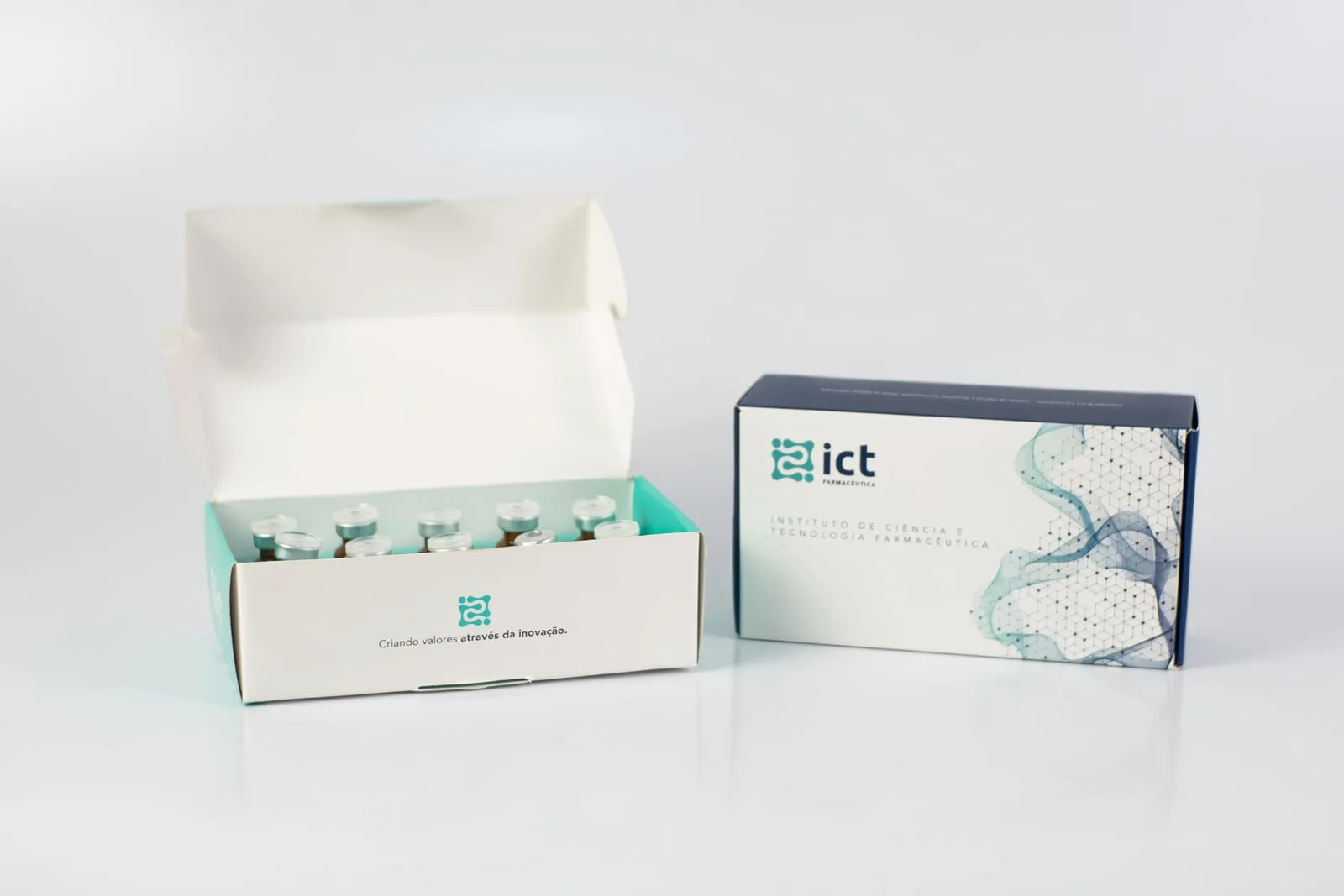 Linha de embalagens ICT Farmacêutica com frascos ampola