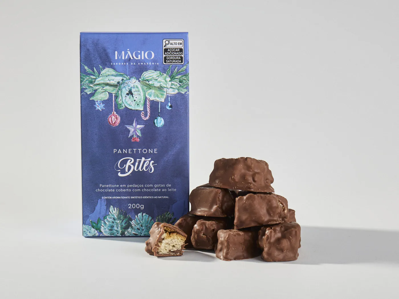Cartucho Màgio Panettone Bites com ilustração em aquarela e bombons